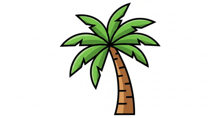 Cartoon palm tree, featuring vibrant green leaves and a sturdy brown trunk in a simple and playful style