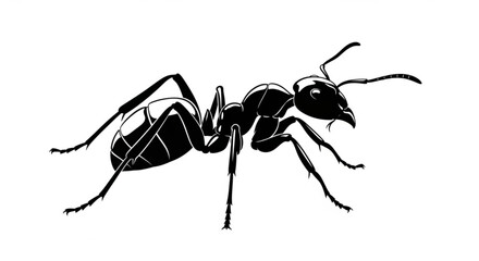Ant in black and white, showcasing intricate details of insect anatomy and nature