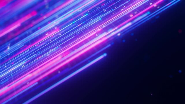 Big data light speed direct flow. Abstract digital data stream of quantum computing. Cyberspace of qubit trails. Modern tech information transmission.