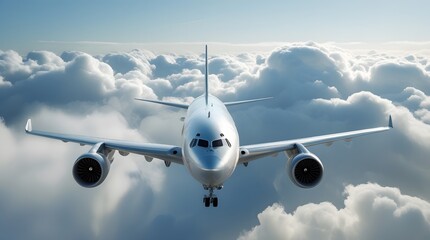 Commercial Jet Aircraft Above Fluffy White Clouds
