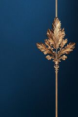 Golden art deco ornament on blue background.