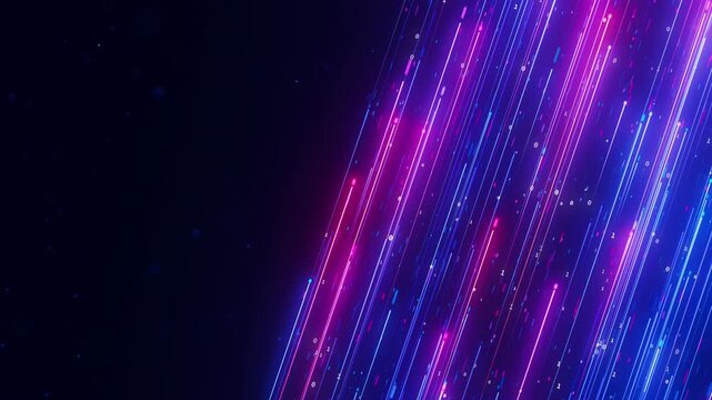 Big data light speed direct flow upwards. Abstract digital data stream of quantum computing. Cyberspace of qubit trails. Modern tech information transmission.