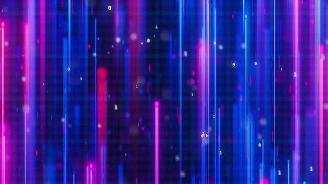 Big data light speed direct flow upwards. Abstract digital data stream of quantum computing. Cyberspace of qubit trails. Modern tech information transmission.