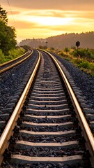 Fototapeta premium Railroad tracks at sunset