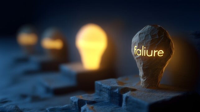 Glowing success bulb on blue puzzle background