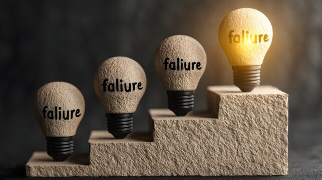 Failure to success light bulb concept on steps