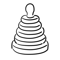 Wooden stacking rings baby shower line art doodle illustration hand drawn black and white outline sketch for invitations stickers patterns and crafts