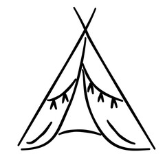 Boho teepee toy baby shower line art doodle illustration hand drawn black and white outline sketch for invitations stickers patterns and crafts © blumensdiary
