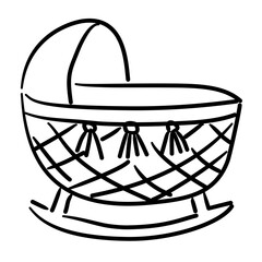 Boho baby crib baby shower line art doodle illustration hand drawn black and white outline sketch for invitations stickers patterns and crafts