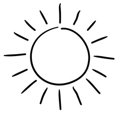 Sun motif boho sun with radiating lines and warm energy baby shower line art doodle illustration hand drawn black and white outline sketch for invitations stickers patterns and crafts