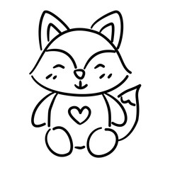 Little fox plush baby shower line art doodle illustration hand drawn black and white outline sketch for invitations stickers patterns and crafts