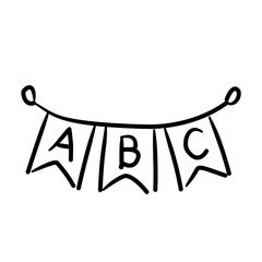 Alphabet banner garland with ABC flags baby shower line art doodle illustration hand drawn black and white outline sketch for invitations stickers patterns and crafts