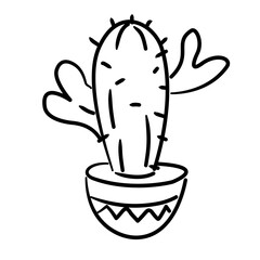 Boho cactus baby shower line art doodle illustration hand drawn black and white outline sketch for invitations stickers patterns and crafts