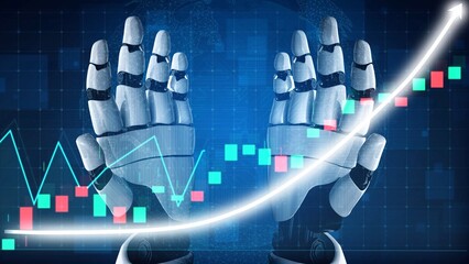 Robotic hands represent advanced technology in finance, monitoring stock market patterns and analyzing data trends through innovative visualization methods. Copula