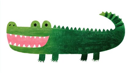 Naklejka premium Collaboration and Growth concept with a cheerful cartoon alligator, ideal for children's education and storytelling.