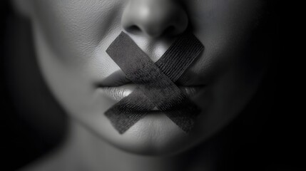 Silenced Voice Concept in Black and White. Generative AI