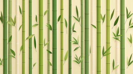 A serene background featuring vertical bamboo stalks and leaves, ideal for wellness themes, nature-inspired designs, or eco-friendly products, It evokes tranquility and harmony in any project,