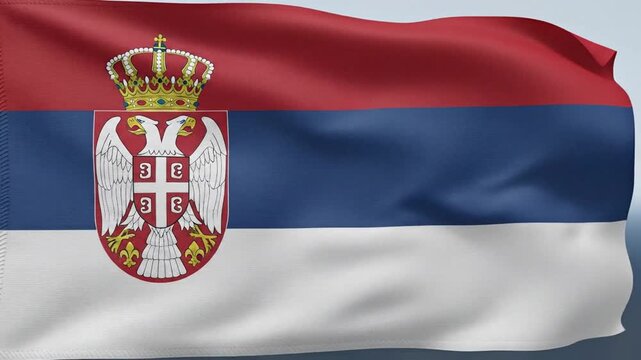 Serbian flag waving red blue and white tricolor with a coat of arms featuring a doubleheaded eagle and a crown - Powered by Adobe