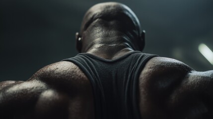 Muscular, Professional Bodybuilder Showing Back Muscles in Gym