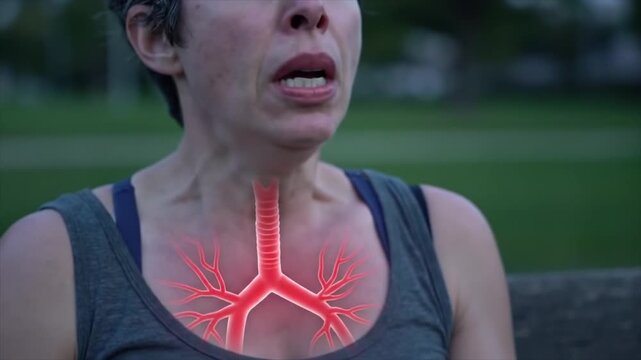 Person having an asthma attack with an animation of constricting airways