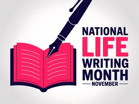 Celebrate national life writing month in november with a pen and open book illustration - Powered by Adobe