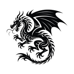 Fierce black dragon illustration with wings and sharp claws