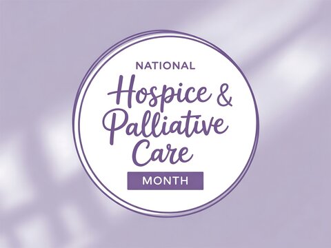 National hospice and palliative care month awareness graphic with purple text on a soft lavender background