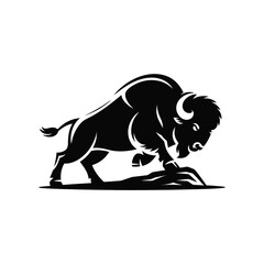 Powerful silhouette of a charging bison in motion