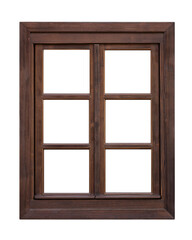 Wooden vintage paned window isolated on transparent background.