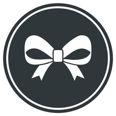 Bow icon illustration in dark circle, gift symbol, present ribbon decoration