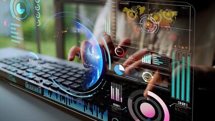 High-tech global network connection interface showing worldwide digital communication, data exchange, and internet connectivity. Global connection, data interaction, and worldwide communication. Thunk