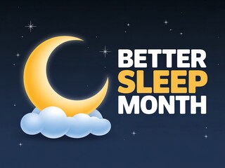 Celebrate better sleep month with a crescent moon on a cloud under a starry night sky