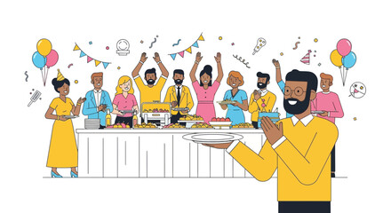 Celebration Of Success: Joyful Banquet Scene Depicting Festive Gatherings and Culinary Delights