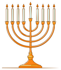 Golden Hanukkah menorah with nine lit candles illustration for Jewish Festival of Lights celebration