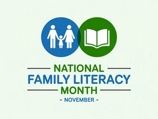Celebrating national family literacy month in november with icons of family and open book
