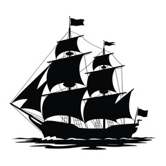 Silhouette of a majestic tall ship sailing on the ocean waves