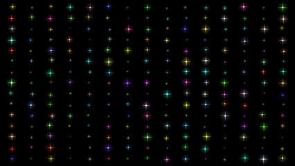 Futuristic abstract background of glowing multicolor star lights and sparkling digital flares on dark space, vibrant neon starfield design perfect for modern cosmic visuals