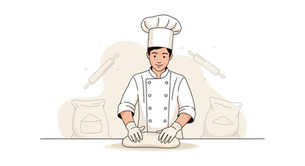 Chef Preparing Fresh Dough For Baking Delicious Bread And Other Various Pastries