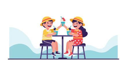 Fototapeta premium Cheerful Children Enjoying Delightful Ice Cream Treats Together In The Summer