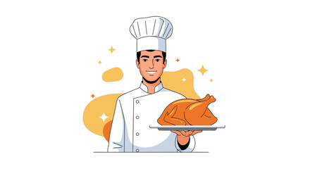 Chef Presenting Delicious Roasted Chicken Dish for Culinary Delightful Dining Experience