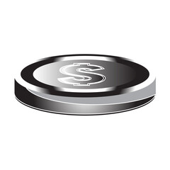 Minimalist coin with silver highlights and bold white dollar sign