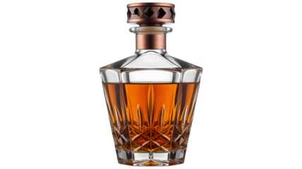 Elegant crystal decanter filled with aged whiskey, perfect for luxury lifestyle branding and sophisticated drink advertising campaigns