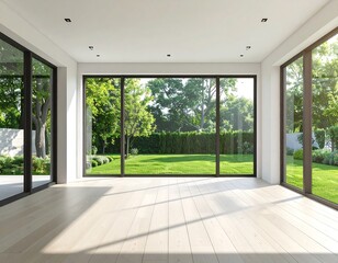 Obraz premium Spacious modern room with garden views