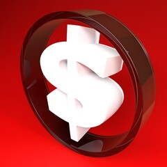 White dollar sigh, inside glass circle, on red background
