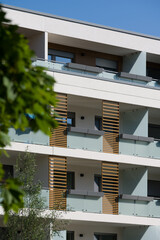 Exterior of a modern residential building with balconies