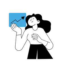 Woman presenting growth chart in a simple design style, showing progress and success in business or personal development