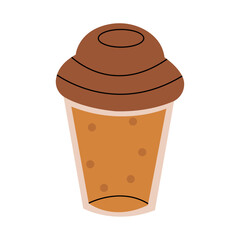 Coffee cup with a brown lid and tan body, served in a casual setting, perfect for enjoying a warm drink at any time of day