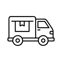 Delivery truck vector icon for shipping and moving services with box package in outline minimalist style