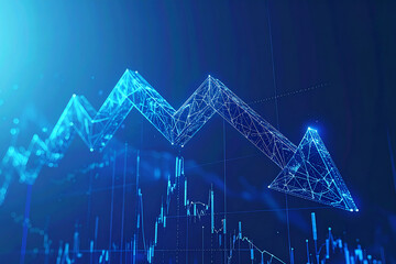 An abstract blue stock market graph on a digital monitor illustrates financial data for business growth, resembling a heartbeat pulse chart