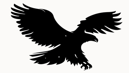 Obraz premium Silhouette of an eagle with outstretched wings soaring downwards against a white background design element